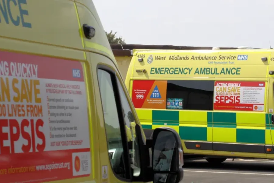 a photo of two ambulances